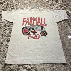 Vintage 1992 Farmall F-20 Tractor T-Shirt Grey Case Corp Graphic Size L